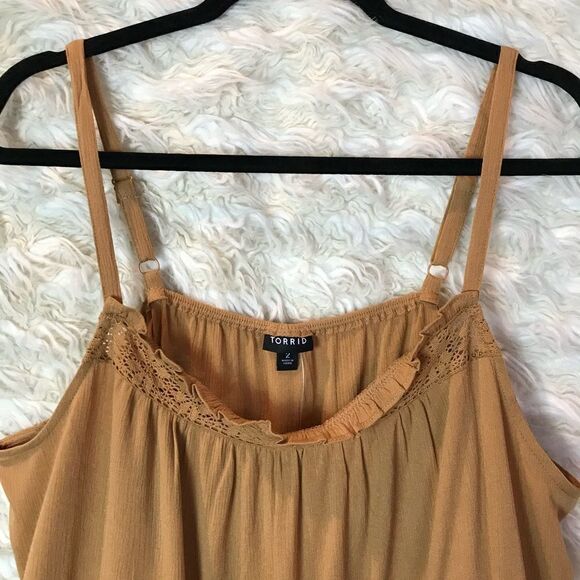 Torrid Cottagecore Boho Tank Tan/Brown Crochet, Ruffle bottom, NWT 2X - Picture 6 of 13